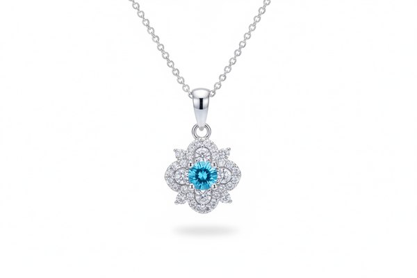 Mặt dây Đá quý tự nhiên Blue Topaz Flower Pendant Necklace in Sterling Silver by AME Jewellery