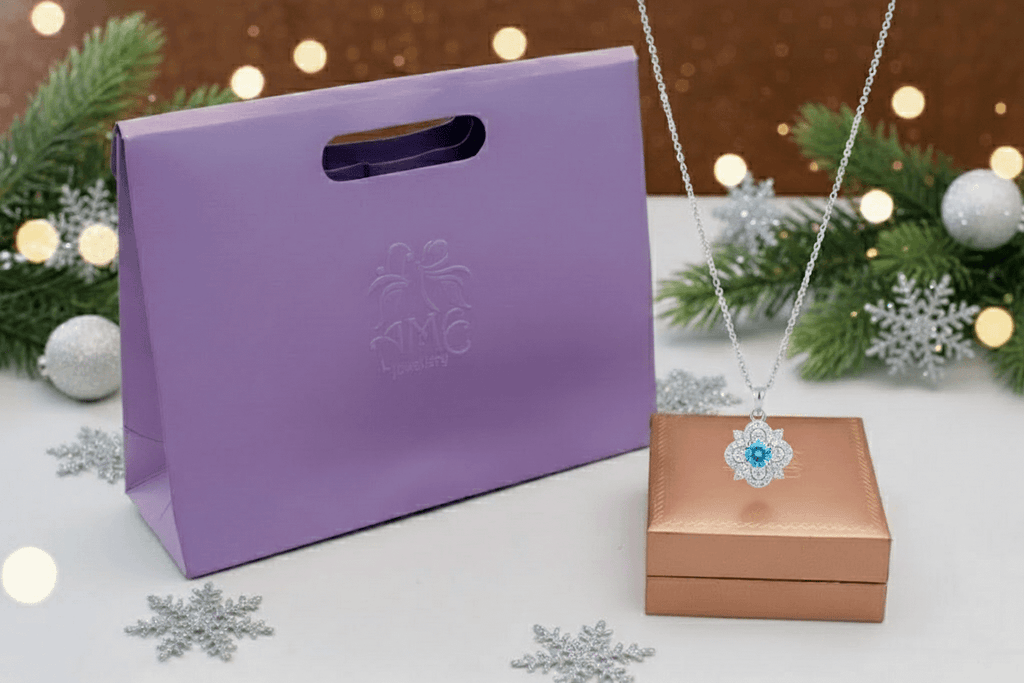 Mặt dây Đá quý tự nhiên Blue Topaz Flower Pendant Necklace in Sterling Silver by AME Jewellery