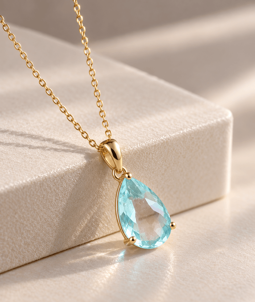 Mặt dây vàng 14K đá quý tự nhiên Aquamarine giọt 3.95 carats của AME Jewellery