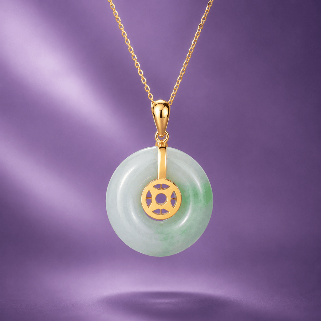Mặt dây Vàng 14K Đồng Điếu Cẩm thạch thiên nhiên Miến Điện - AME Jewellery