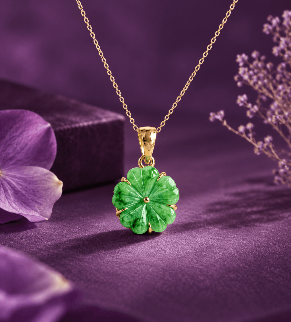 Mặt dây chuyền Vàng Hoa Cẩm thạch thiên nhiên Miến Điện - AME Jewellery