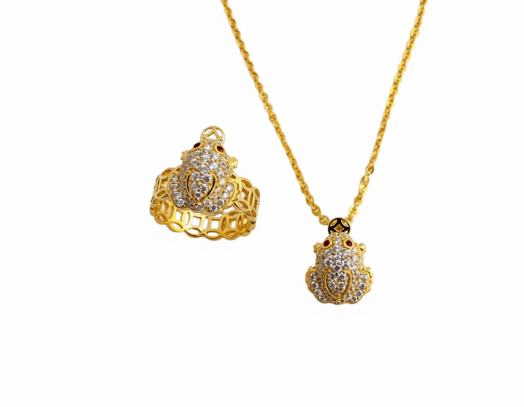 Bộ Trang sức Vàng 14K Cóc ngậm tiền Thiềm Thừ | Lucky Money Frog or Money Toad Jewelry Set in Yellow Gold by AME Jewellery