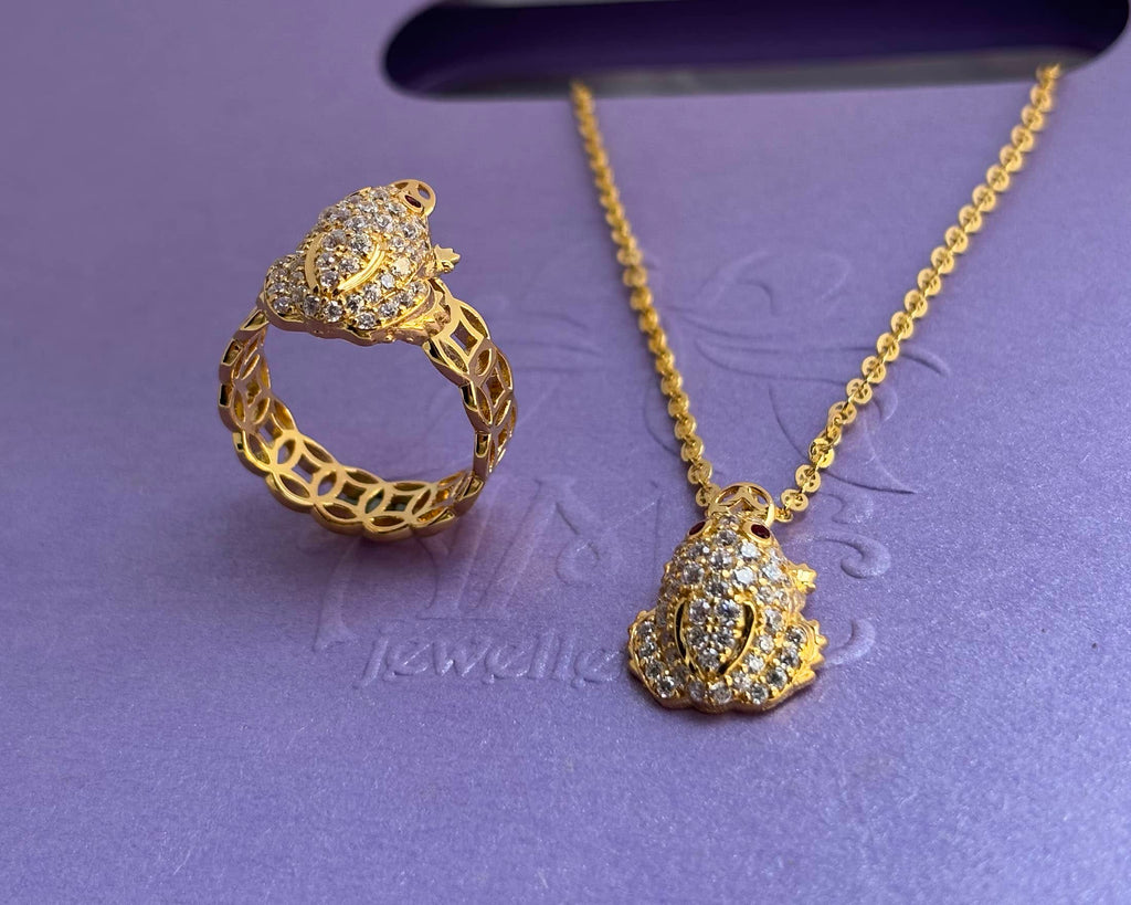 Bộ Trang sức Vàng 14K Cóc ngậm tiền Thiềm Thừ | Lucky Money Frog or Money Toad Jewelry Set in Yellow Gold by AME Jewellery