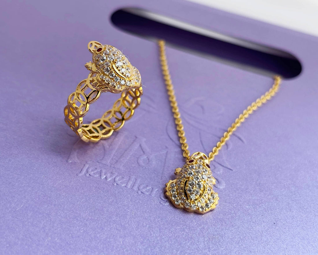 Bộ Trang sức Vàng 14K Cóc ngậm tiền Thiềm Thừ | Lucky Money Frog or Money Toad Jewelry Set in Yellow Gold by AME Jewellery