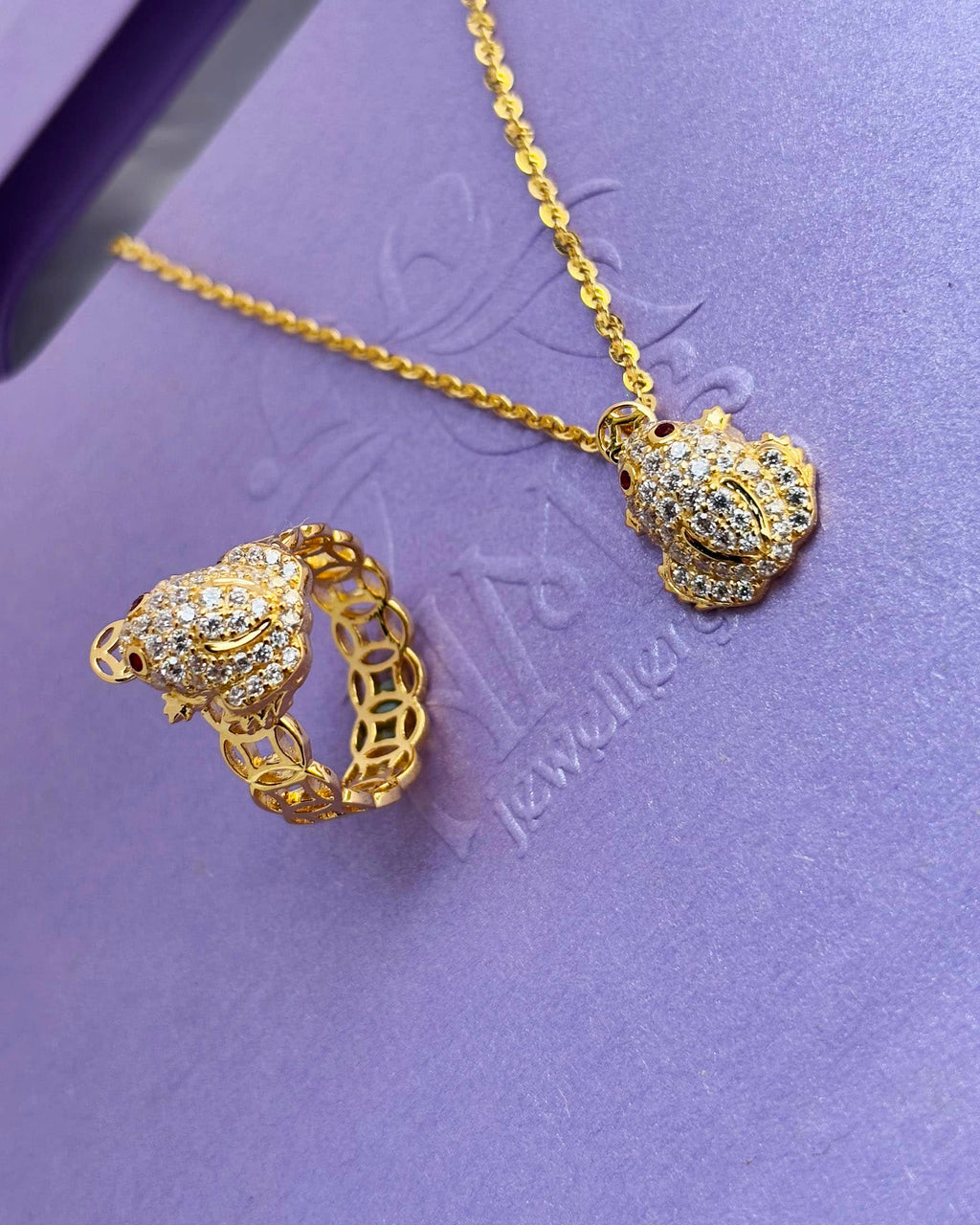 Bộ Trang sức Vàng 14K Cóc ngậm tiền Thiềm Thừ | Lucky Money Frog or Money Toad Jewelry Set in Yellow Gold by AME Jewellery