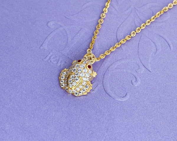 Mặt dây chuyền Vàng 14K Cóc ngậm tiền Thiềm Thừ | Lucky Money Frog or Money Toad Pendant Necklace in Yellow Gold by AME Jewellery