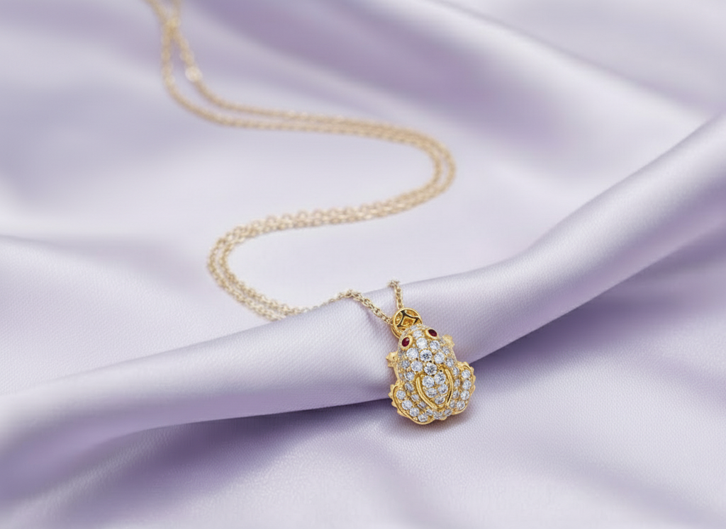Mặt dây chuyền Vàng 14K Cóc ngậm tiền Thiềm Thừ | Lucky Money Frog or Money Toad Pendant Necklace in Yellow Gold by AME Jewellery