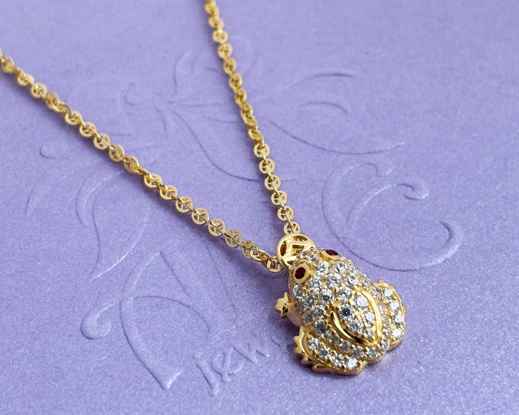 Mặt dây chuyền Vàng 14K Cóc ngậm tiền Thiềm Thừ | Lucky Money Frog or Money Toad Pendant Necklace in Yellow Gold by AME Jewellery