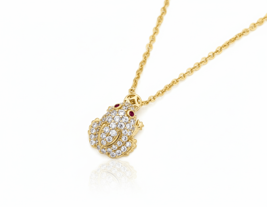 Mặt dây chuyền Vàng 14K Cóc ngậm tiền Thiềm Thừ | Lucky Money Frog or Money Toad Pendant Necklace in Yellow Gold by AME Jewellery