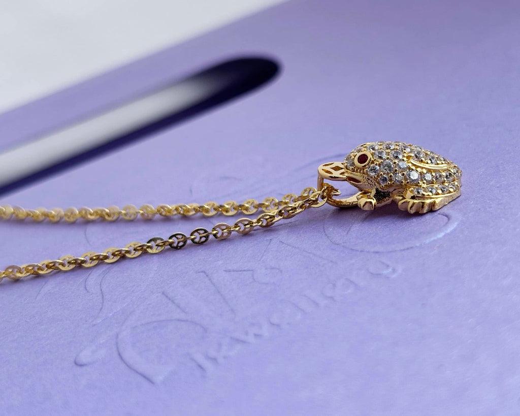 Mặt dây chuyền Vàng 14K Cóc ngậm tiền Thiềm Thừ | Lucky Money Frog or Money Toad Pendant Necklace in Yellow Gold by AME Jewellery