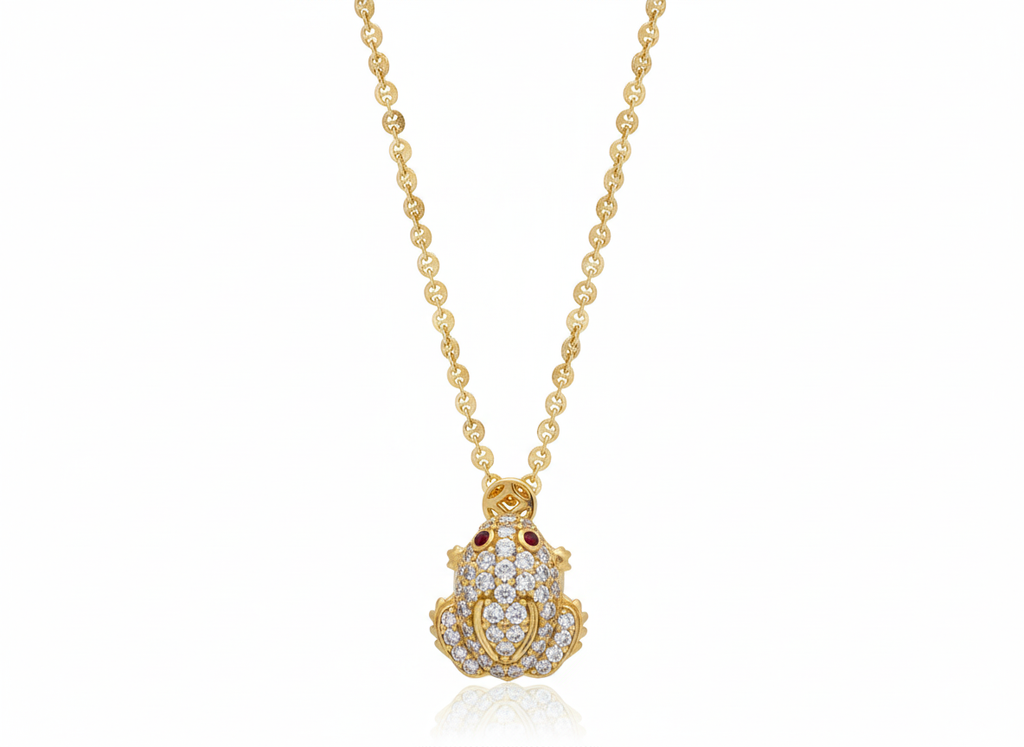 Mặt dây chuyền Vàng 14K Cóc ngậm tiền Thiềm Thừ | Lucky Money Frog or Money Toad Pendant Necklace in Yellow Gold by AME Jewellery