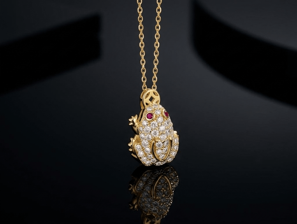 Mặt dây chuyền Vàng 14K Cóc ngậm tiền Thiềm Thừ | Lucky Money Frog or Money Toad Pendant Necklace in Yellow Gold by AME Jewellery