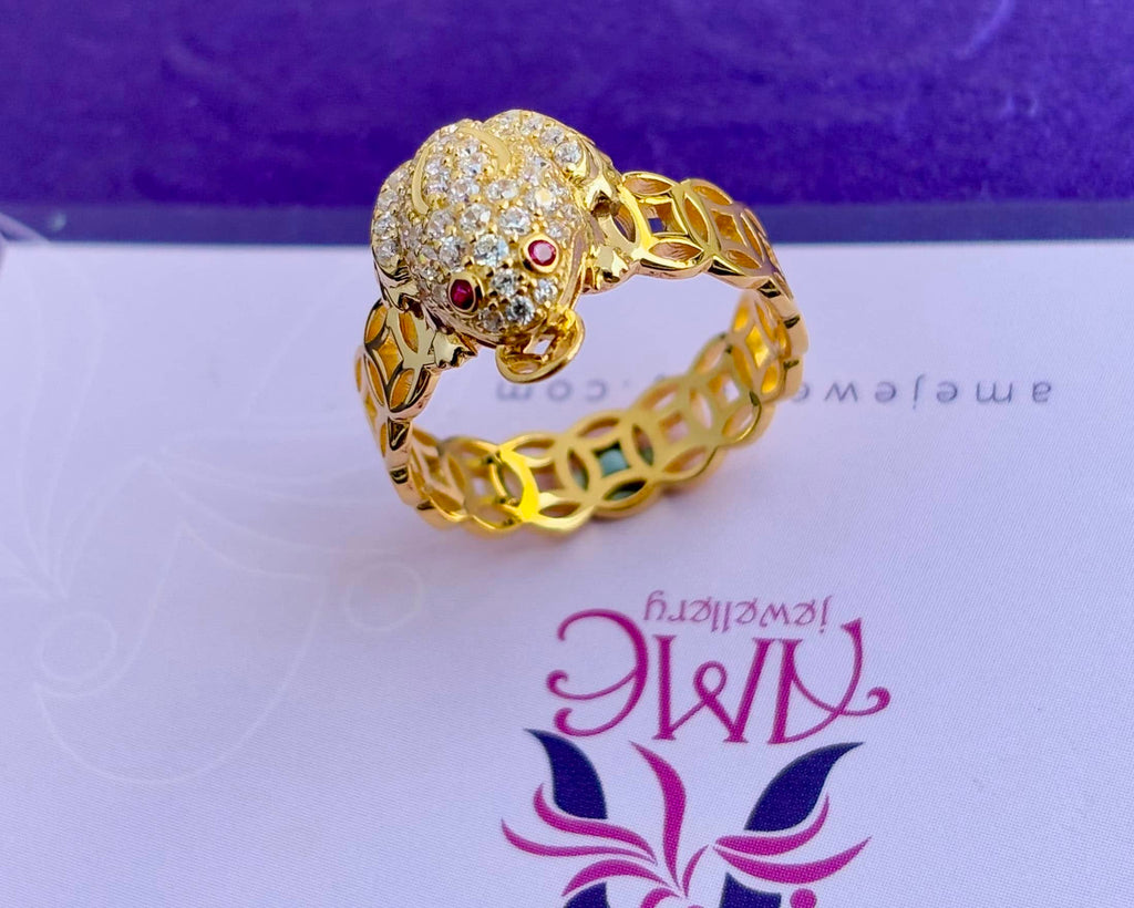 Nhẫn Vàng Cóc ngậm tiền Thiềm Thừ | Lucky Frog, Green Money Frog - Three Legged Wealth Frog or Money Toad Gold Ring | AME Jewellery