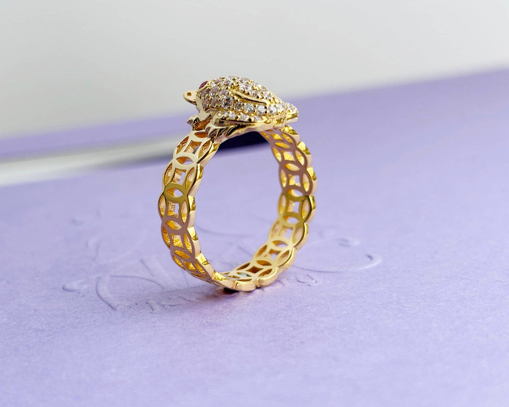 Nhẫn Vàng Cóc ngậm tiền Thiềm Thừ | Lucky Frog, Green Money Frog - Three Legged Wealth Frog or Money Toad Gold Ring | AME Jewellery