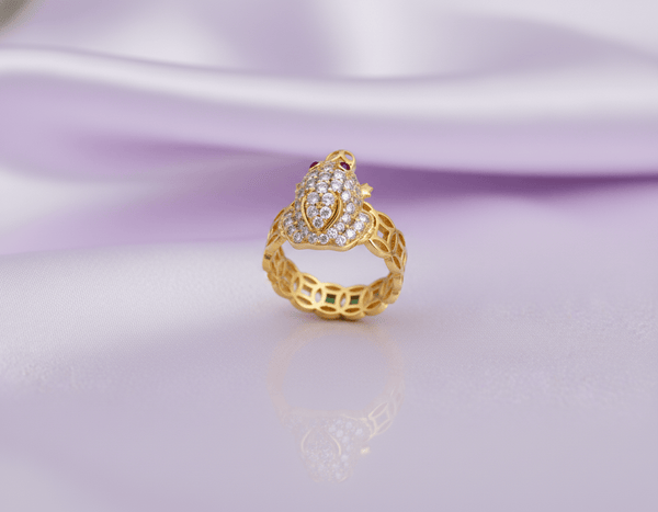 Nhẫn Vàng Cóc ngậm tiền Thiềm Thừ | Lucky Frog, Green Money Frog - Three Legged Wealth Frog or Money Toad Gold Ring | AME Jewellery