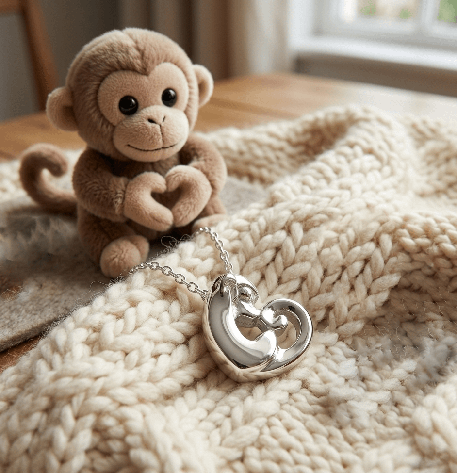 Mặt dây chuyền Khỉ Lucky Monkey Heart Pendant Necklace in Sterling Silver by AME Jewellery