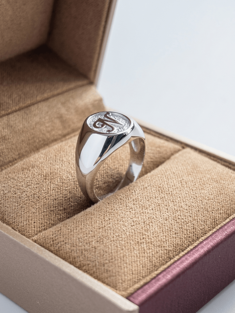 N Personalized Monogram Signet Ring in Sterling Silver - AME Jewellery