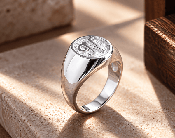 Personalized Monogram Signet Sterling Silver Men's Ring.