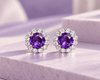 5mm Natural Amethyst Halo Earrings in Sterling Silver - AME Jewellery