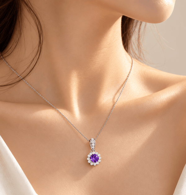 mặt dây chuyền đá quý tự nhiên Amethyst 5mm - Ame Jewellery