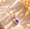 Pendentif halo en argent sterling et améthyste naturelle taille ronde - AME Jewellery