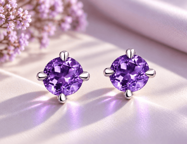 Natural Amethyst 4-prong Earrings in Sterling Silver by AME Jewellery