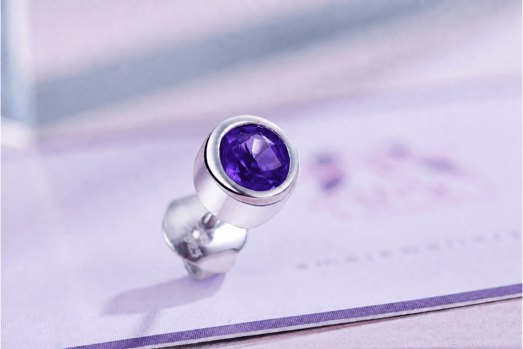 Natural Amethyst Bezel Men's Earring in Sterling Silver - AME Jewellery