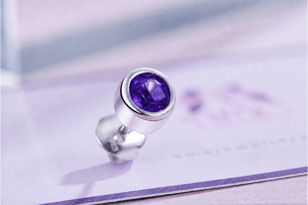 Natural Amethyst Bezel Men's Earring in Sterling Silver - AME Jewellery