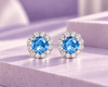 5mm Natural Blue Topaz Halo Earrings in Sterling Silver by AME Jewellery.
