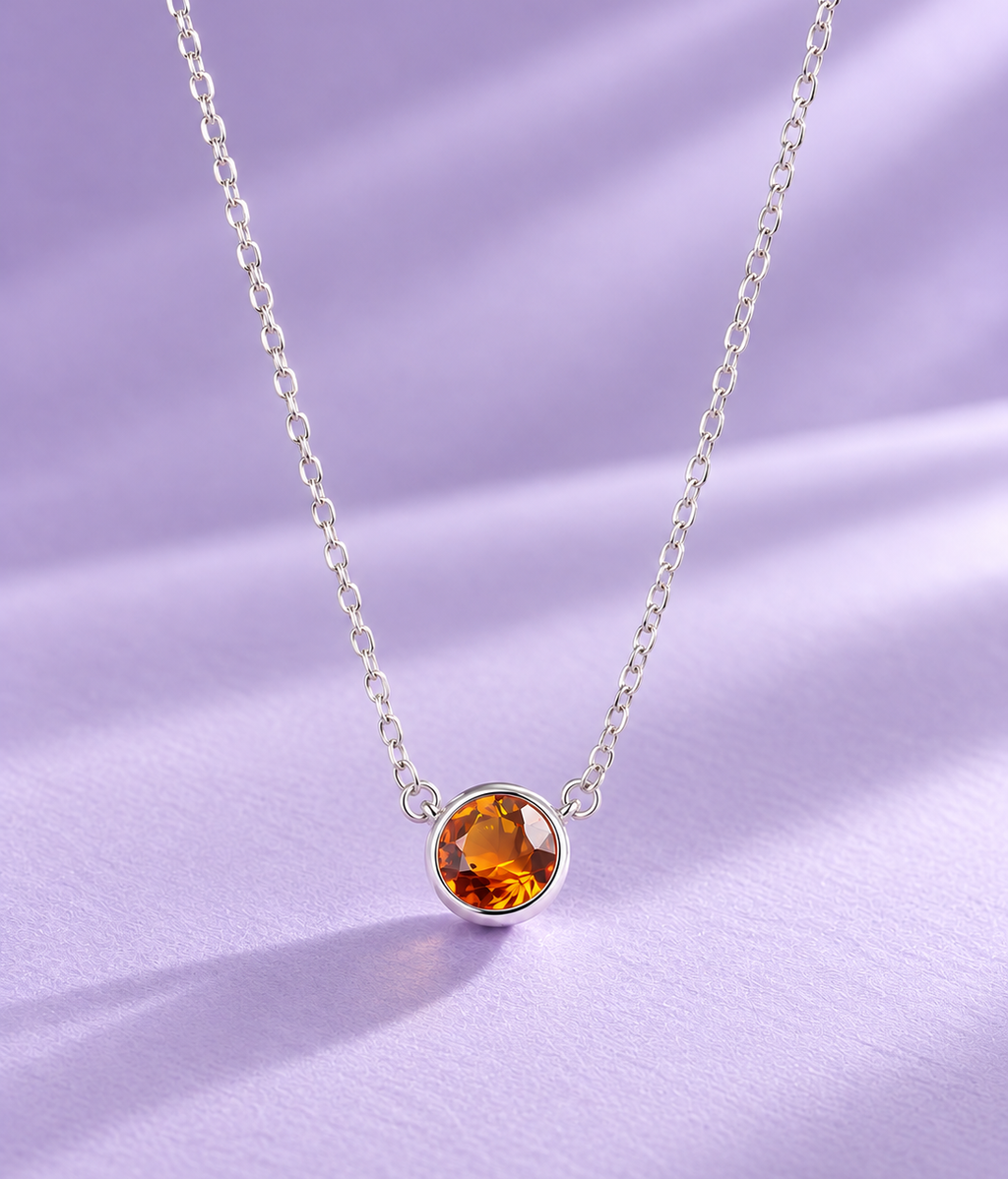 Natural Citrine Solitaire Chain Necklace in Sterling Silver by AME Jewellery. 