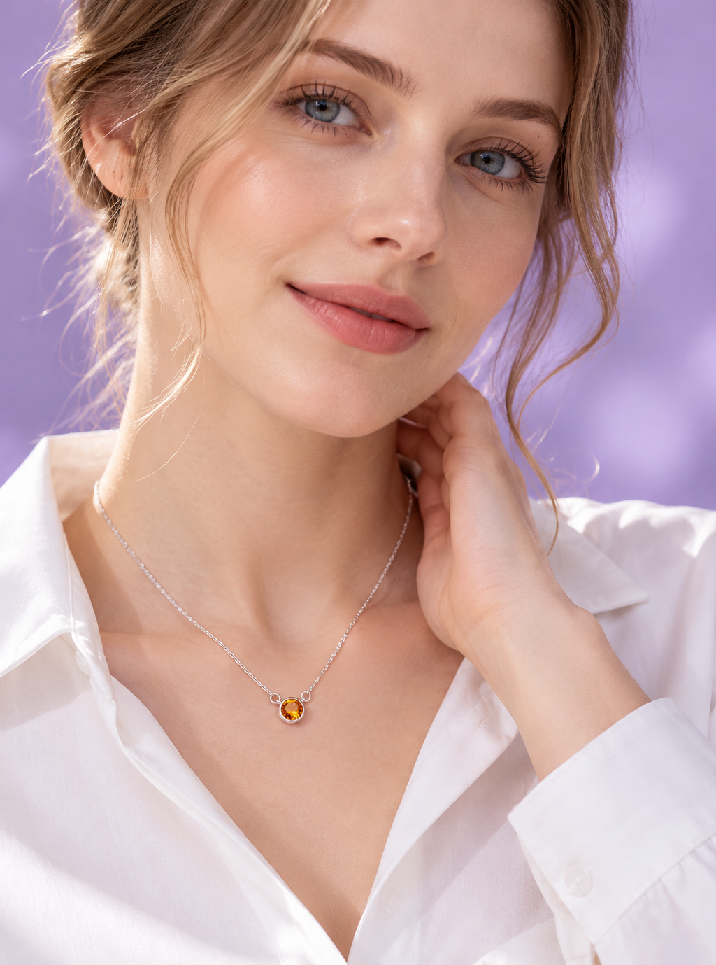 Natural Citrine Solitaire Chain Necklace in Sterling Silver by AME Jewellery