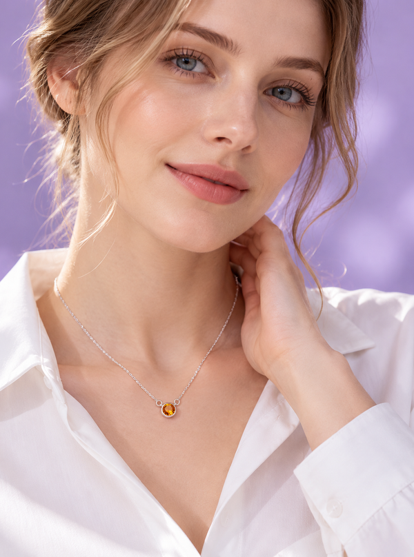 Natural Citrine Solitaire Chain Necklace in Sterling Silver by AME Jewellery