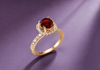 Natural Red Garnet Halo Square Ring in 14K Yellow Gold by AME Jewellery.