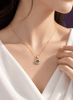 Natural Green Tourmaline Halo Pendant Necklace in 14K Yellow Gold - AME Jewellery