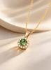 Natural Green Tourmaline Halo Pendant Necklace in 14K Yellow Gold - AME Jewellery