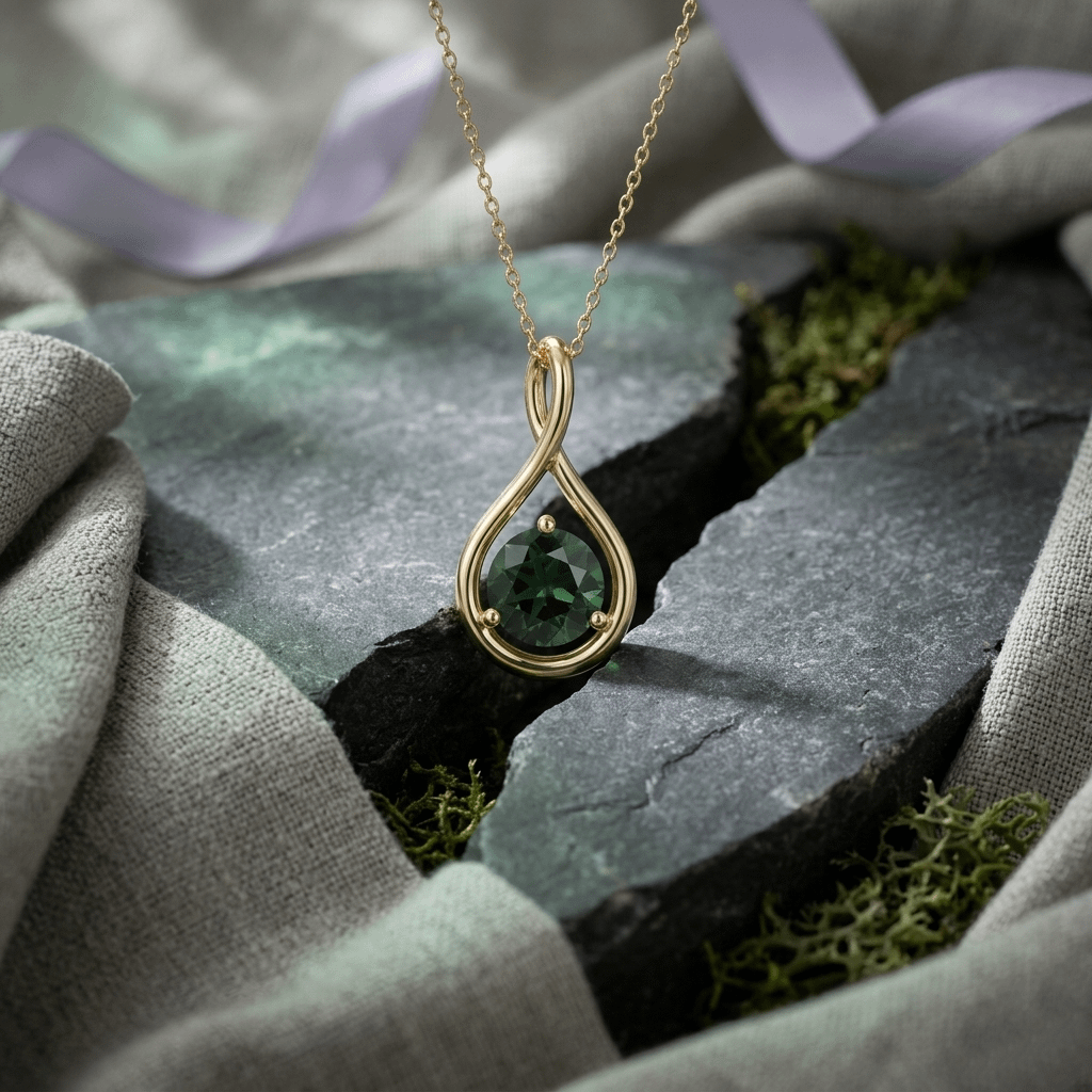 Mặt dây chuyền Vàng Đá quý tự nhiên Natural Green Tourmaline Pendant Necklace in 14K Yellow Gold by AME Jewellery