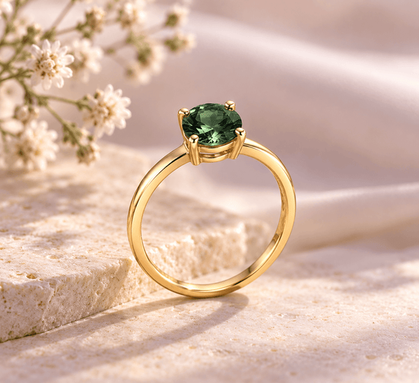 Natural Green Tourmaline Ring in 14K Yellow Gold by AME Jewellery