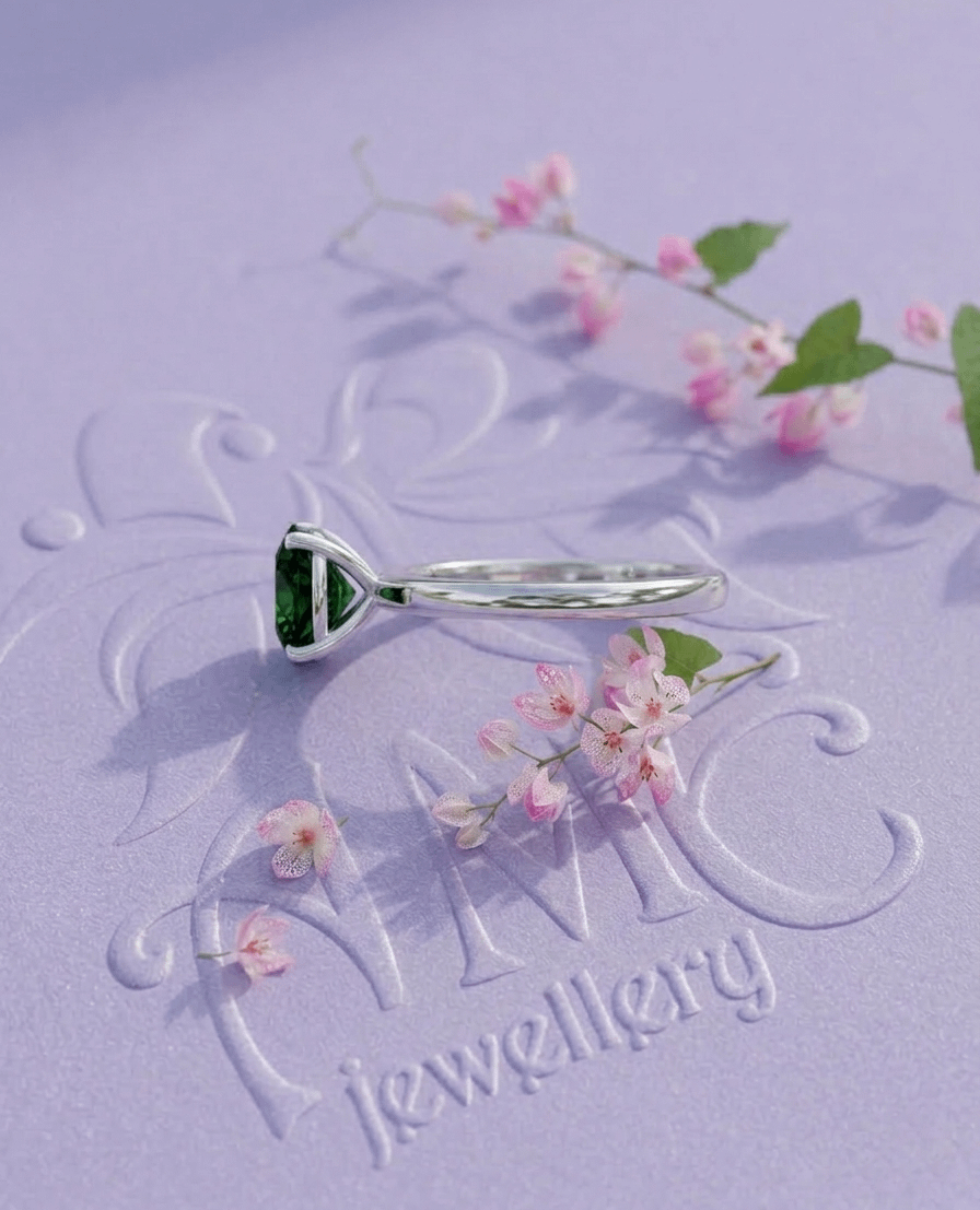 Nhẫn Vàng trắng Đá quý tự nhiên Natural Green Tourmaline Ring in 14K White Gold by AME Jewellery