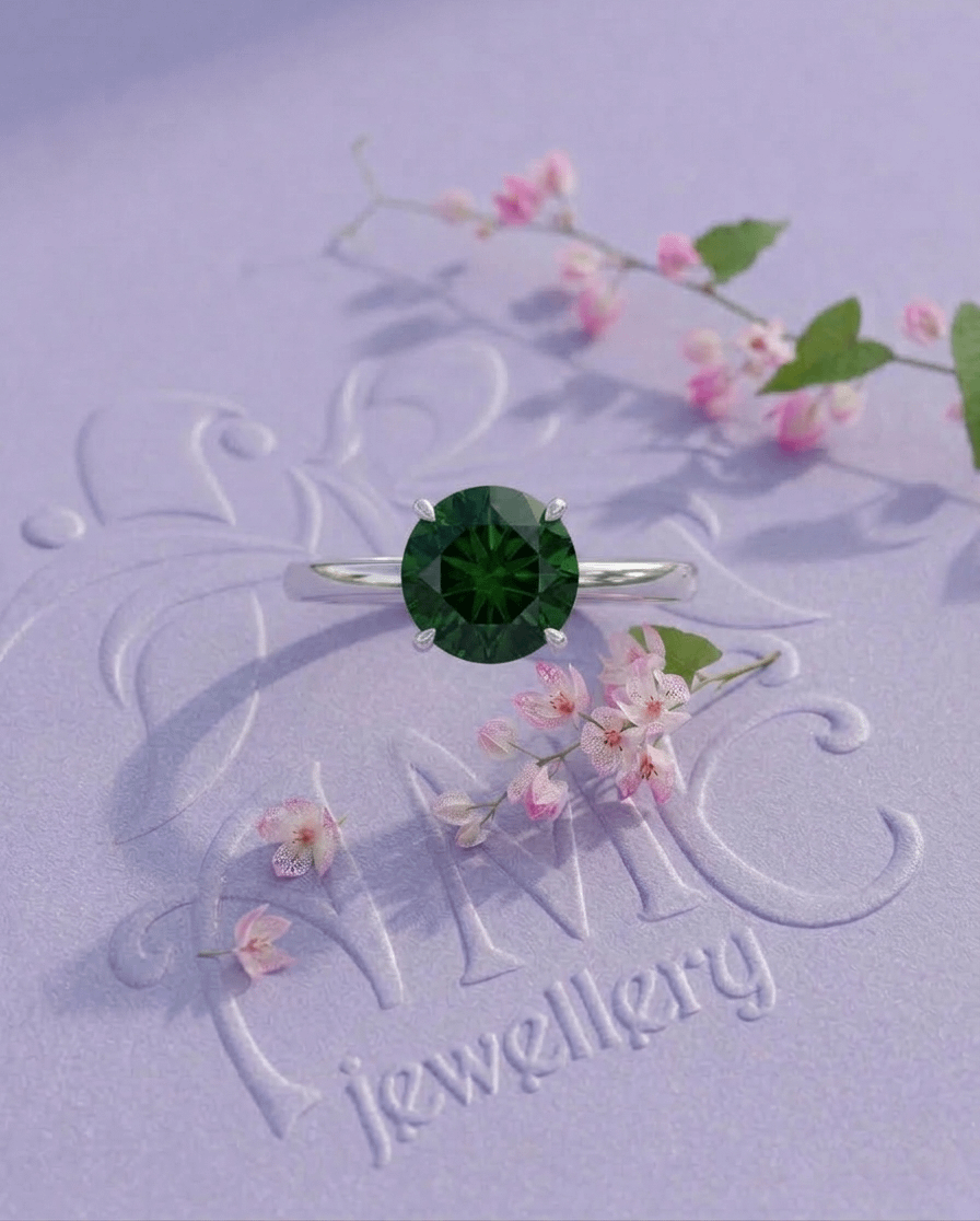 Nhẫn Vàng trắng Đá quý tự nhiên Natural Green Tourmaline Ring in 14K White Gold by AME Jewellery