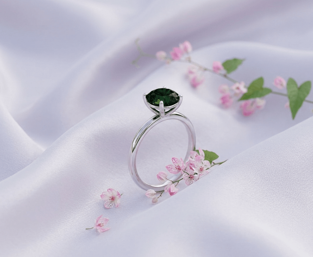 Nhẫn Vàng trắng Đá quý tự nhiên Natural Green Tourmaline Ring in 14K White Gold by AME Jewellery