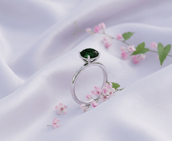 Nhẫn Vàng trắng Đá quý tự nhiên Natural Green Tourmaline Ring in 14K White Gold by AME Jewellery