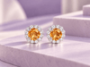  Natural Citrine Halo Earrings in Sterling Silver - AME Jewellery