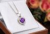 Natural Heart-cut Amethyst Halo Pendant in Sterling Silver - AME Jewellery