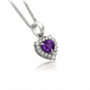 Natural Heart-cut Amethyst Halo Pendant in Sterling Silver - AME Jewellery