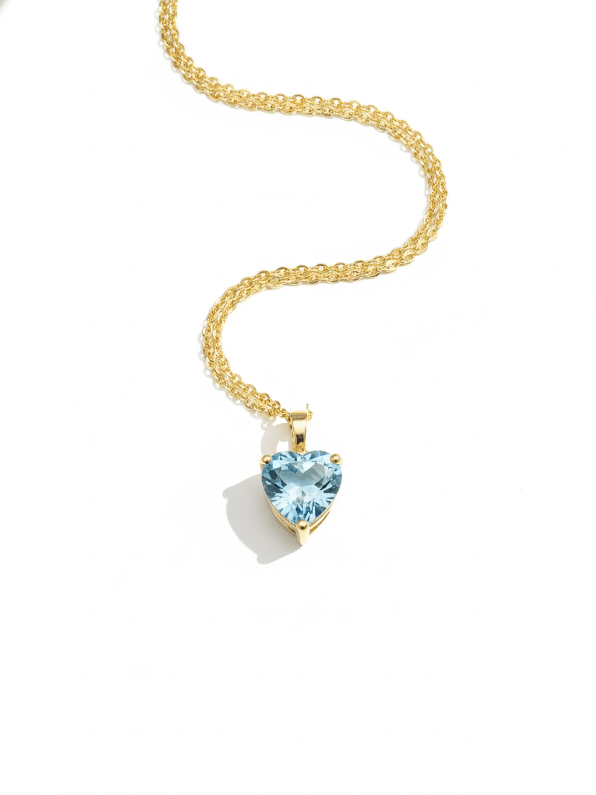 Mặt dây chuyền Vàng Đá quý tự nhiên Heart Blue Topaz Pendant in 14K Yellow Gold by AME Jewellery
