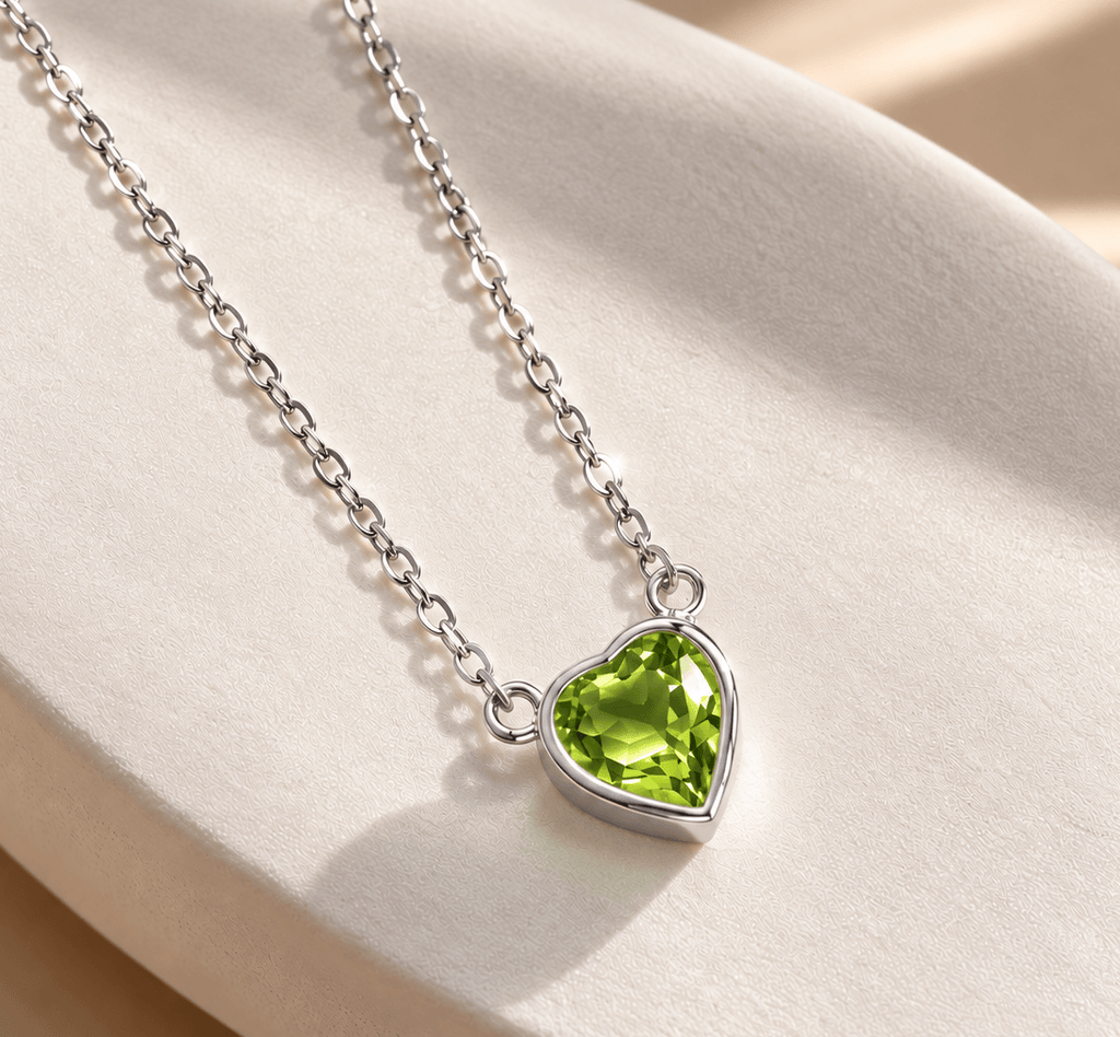 Natural Heart-cut Peridot Solitaire Chain Necklace in Sterling Silver - AME Jewellery