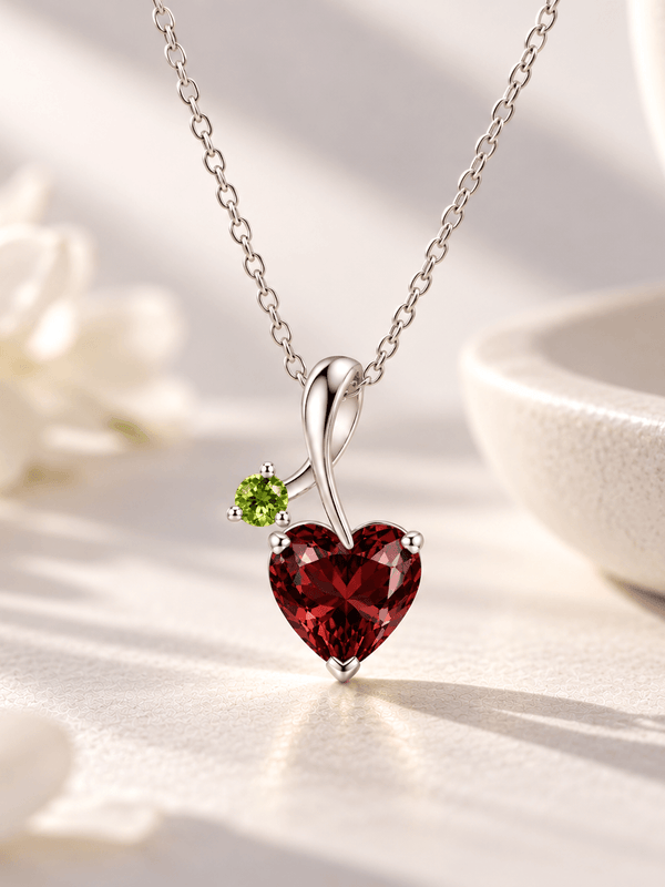 Sterling Silver Pendant with Natural Heart-cut Garnet & Peridot - AME Jewellery