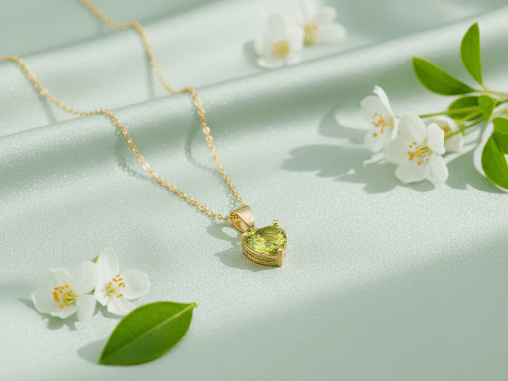 Mặt dây chuyền Vàng Đá quý tự nhiên Heart Peridot Pendant in 14K Yellow Gold by AME Jewellery