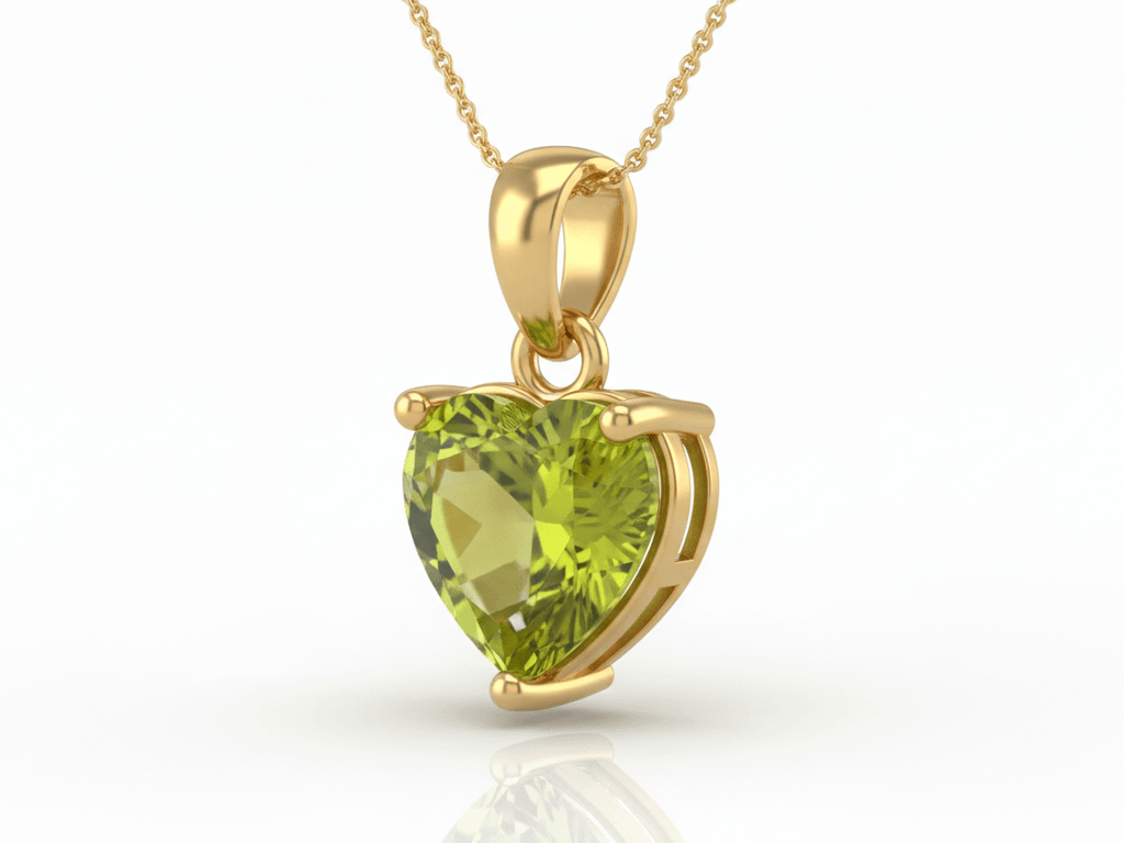 Mặt dây chuyền Vàng Đá quý tự nhiên Heart Peridot Pendant in 14K Yellow Gold by AME Jewellery