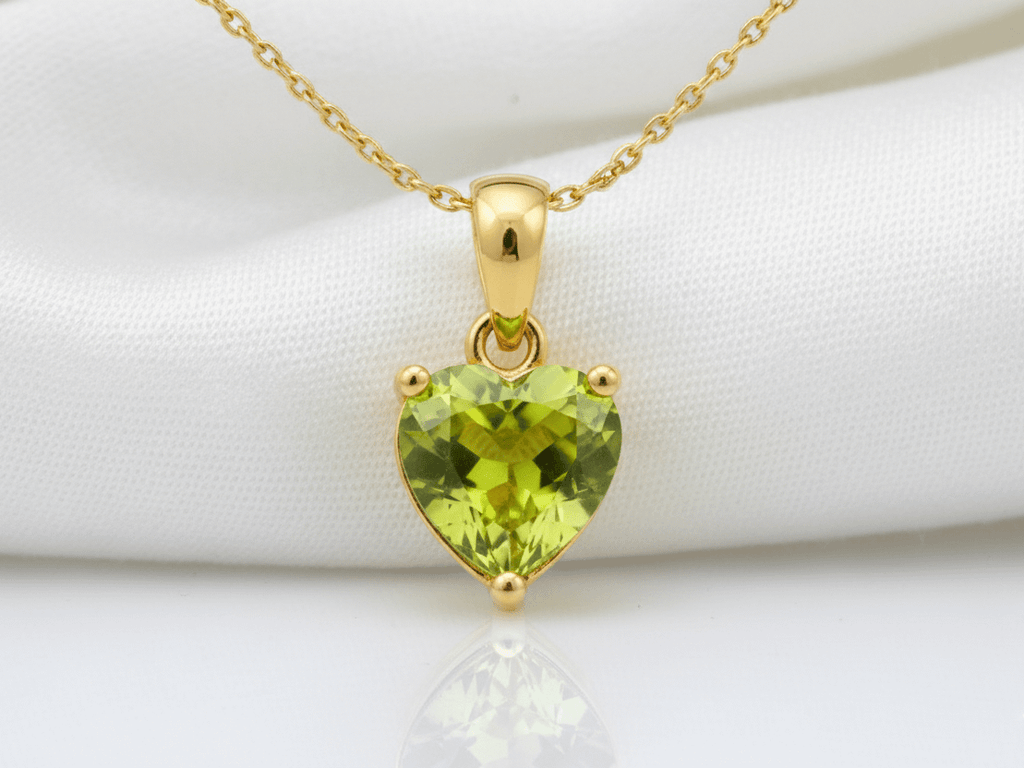 Mặt dây chuyền Vàng Đá quý tự nhiên Heart Peridot Pendant in 14K Yellow Gold by AME Jewellery